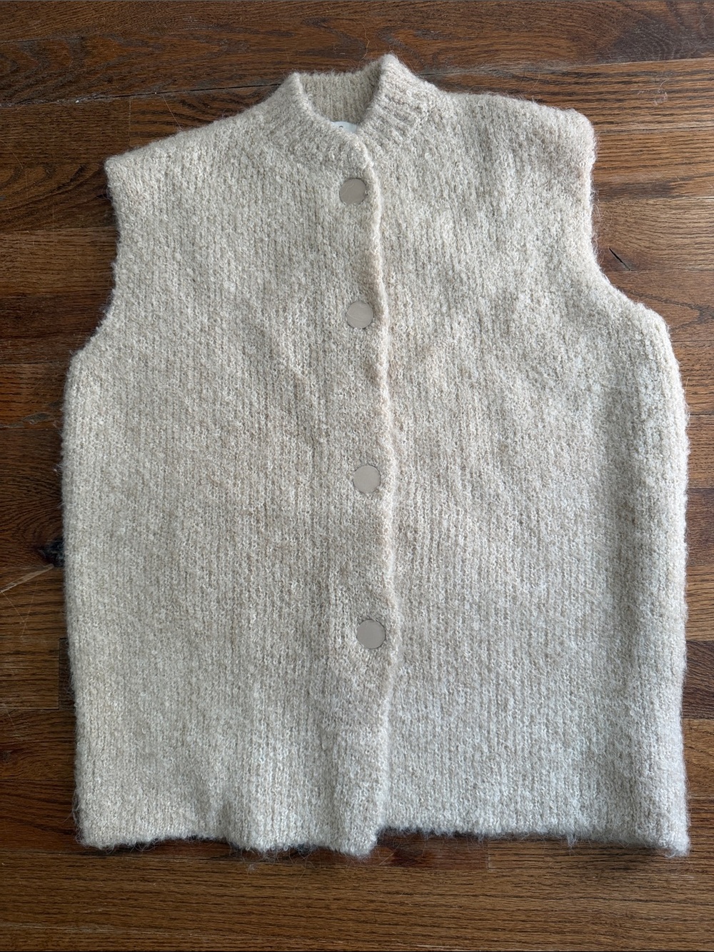 Sleeveless Cream Button-Front Knit Vest